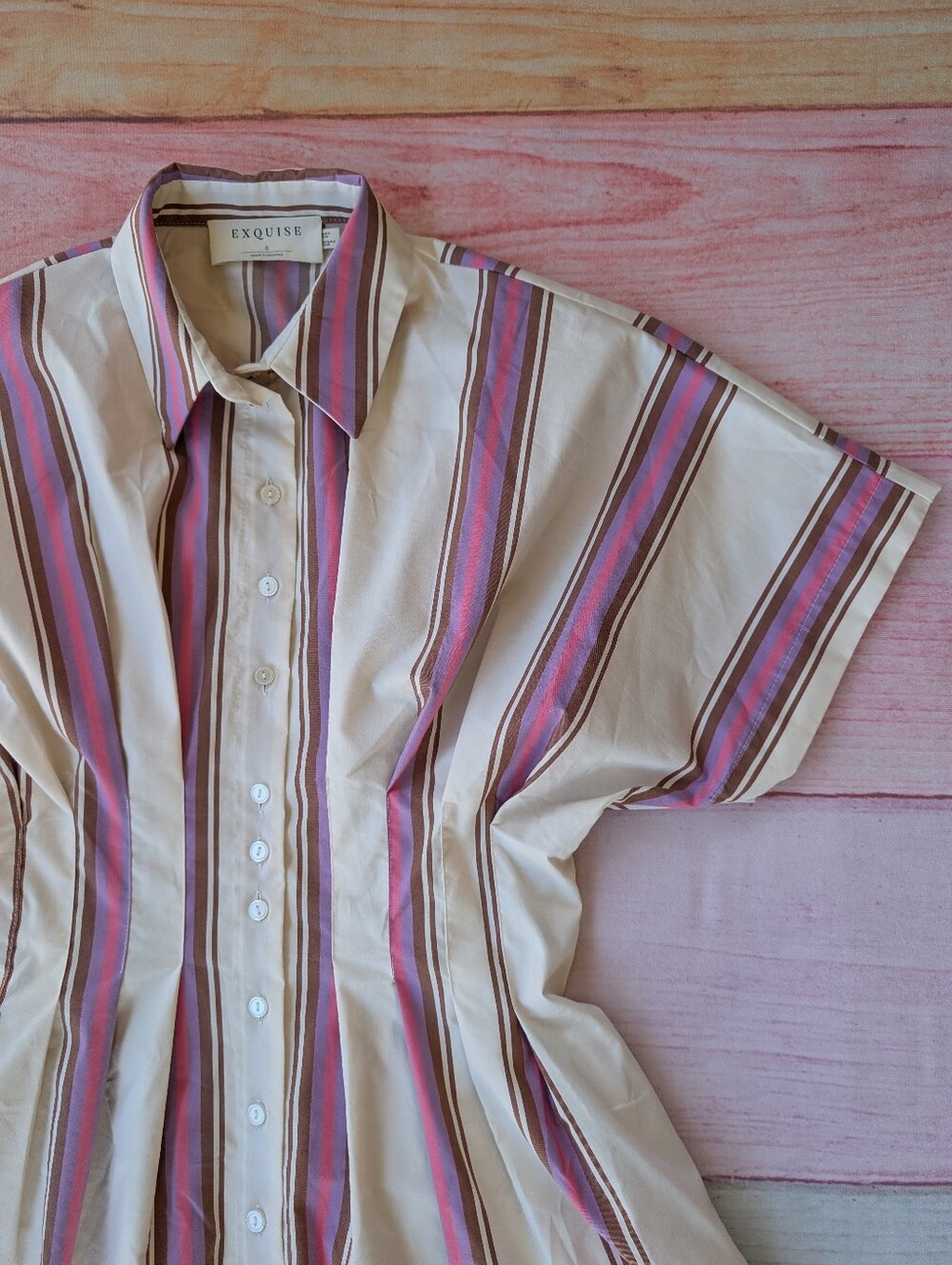 Anthropologie Exquise The Tobie Button-Front Shirt Dress Mini Pink Small - Picture 6 of 13